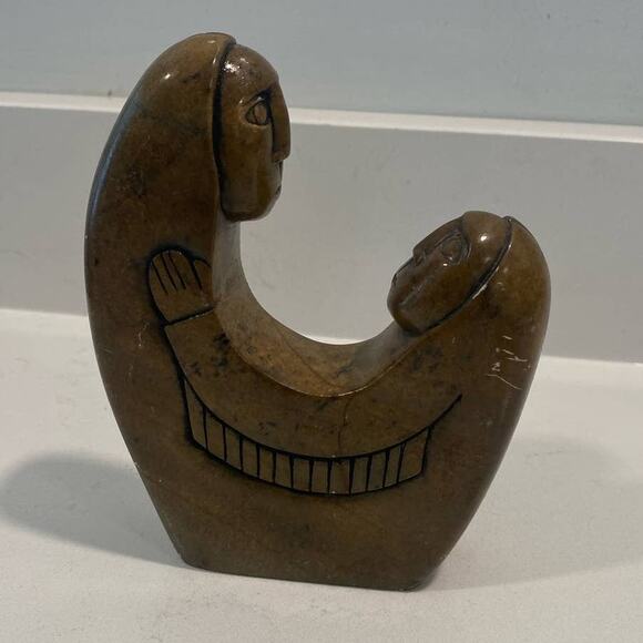 VTG Eunice Henry 'Husband and Wife" Soapstone Carved Small Sculpture MCM Signed - Picture 10 of 10